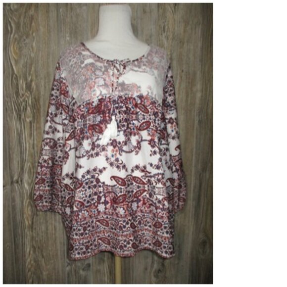 Tanzara Womens Blouse Paisley Print 3/4 Slv XL Boho Fairy Whimsigoth Whimsical - Picture 1 of 13